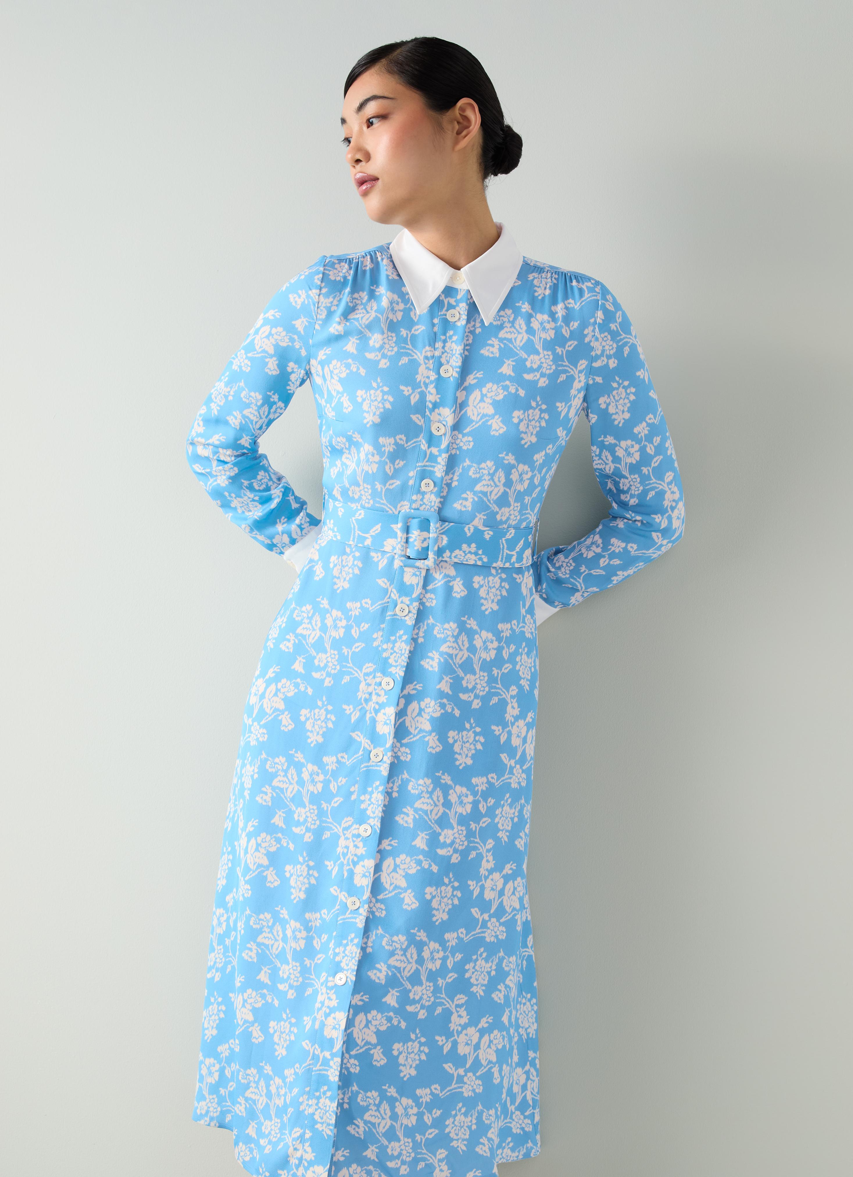 Kate Blue Meadow Print Shirt Dress